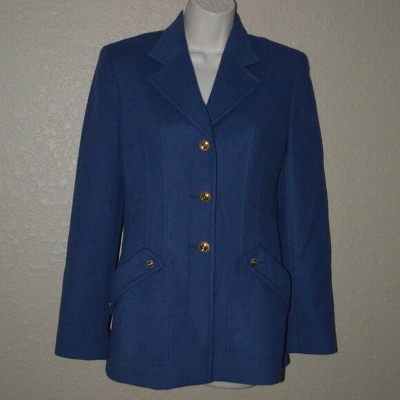 Sz 4 W WATHNE Blue Wool Blend Lined Blazer - Picture 1 of 7
